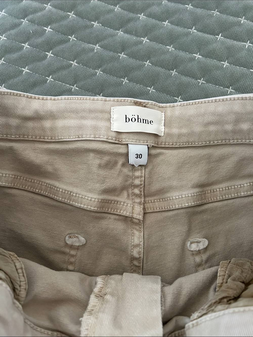 bohme Frayed-Hem Utility Jean Shorts in Beige - Picture 4 of 9